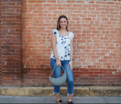 Liverpool Square Neck Woven Top-clothing,Flutter Sleeve,Indigo Rose,Square Neck,Square Neckline,Top,Tops,Women,women's,Woven Top-[option4]-[option5]-[option6]-Bella Bliss Boutique in Texas