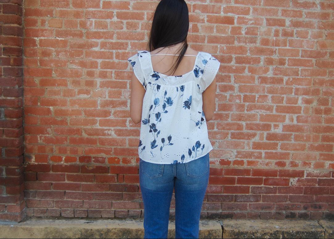 Liverpool Square Neck Woven Top-clothing,Flutter Sleeve,Indigo Rose,Square Neck,Square Neckline,Top,Tops,Women,women's,Woven Top-[option4]-[option5]-[option6]-Bella Bliss Boutique in Texas
