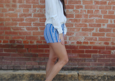Liverpool Striped Pull-On Drawstring Shorts-3.5" Inseam,Bottoms,clothing,Drawstring,Drawstring Waist,Pull-On,stripe,Striped,White & Blue Stripe,Women,women's-[option4]-[option5]-[option6]-Bella Bliss Boutique in Texas