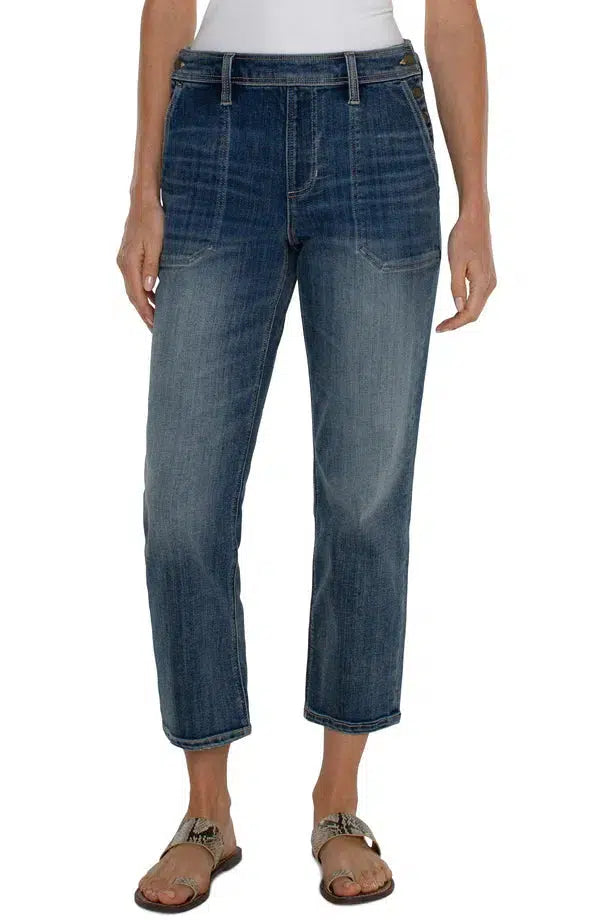 Liverpool Utility Jeans w/Side Button Closure-Bottoms,clothing,Crop,Cropped,denim,Jeans,Macbride,Sale,Side Button Closure,Straight Leg,Utility Jeans,Women,women's-[option4]-[option5]-[option6]-Bella Bliss Boutique in Texas