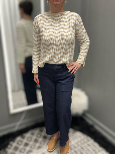 Liverpool Wide Leg Cargo Pants-Bottoms,Cargo,Cargo Pockets,clothing,Crop,Crop Flare,Cropped,denim,Elastic Back,Indigo Rinse,Pants,Sale,Wide Leg,Women,women's-[option4]-[option5]-[option6]-Bella Bliss Boutique in Texas