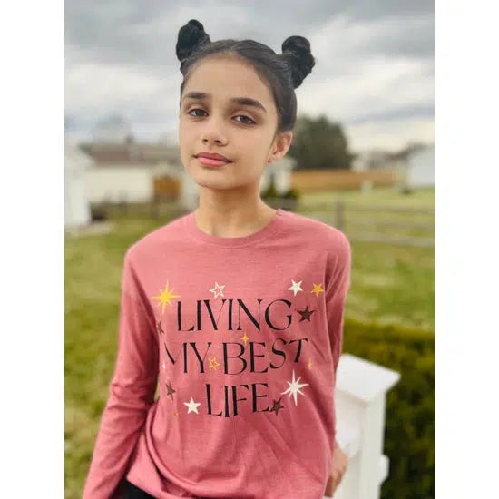 Living My Best Life Tee - L Only-Children & Tweens, clothing, Living My Best Life, Long Sleeve, Sale, T-Shirt, Top, Tops, Tweens 7-14-[option4]-[option5]-[option6]-Bella Bliss Boutique in Texas