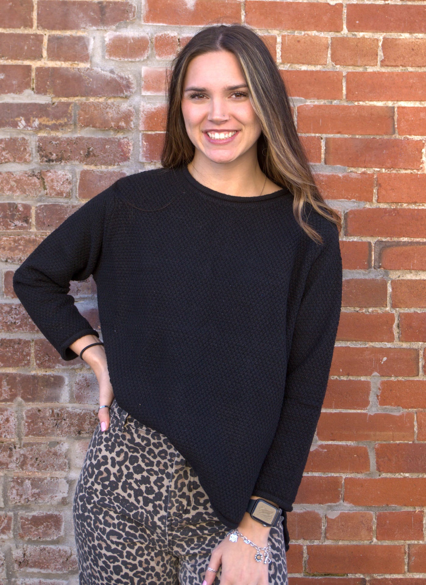 Long Sleeve Pullover Sweater-Black,Cardigan Sweater,clothing,Lovestitch,Pullover,rolled neckline,Side Slits,Sweater,Sweaters,Top,Tops,Women,women's-[option4]-[option5]-[option6]-Bella Bliss Boutique in Texas