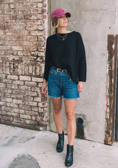 Long Sleeve Pullover Sweater-Black,Cardigan Sweater,clothing,Lovestitch,Pullover,rolled neckline,Side Slits,Sweater,Sweaters,Top,Tops,Women,women's-[option4]-[option5]-[option6]-Bella Bliss Boutique in Texas