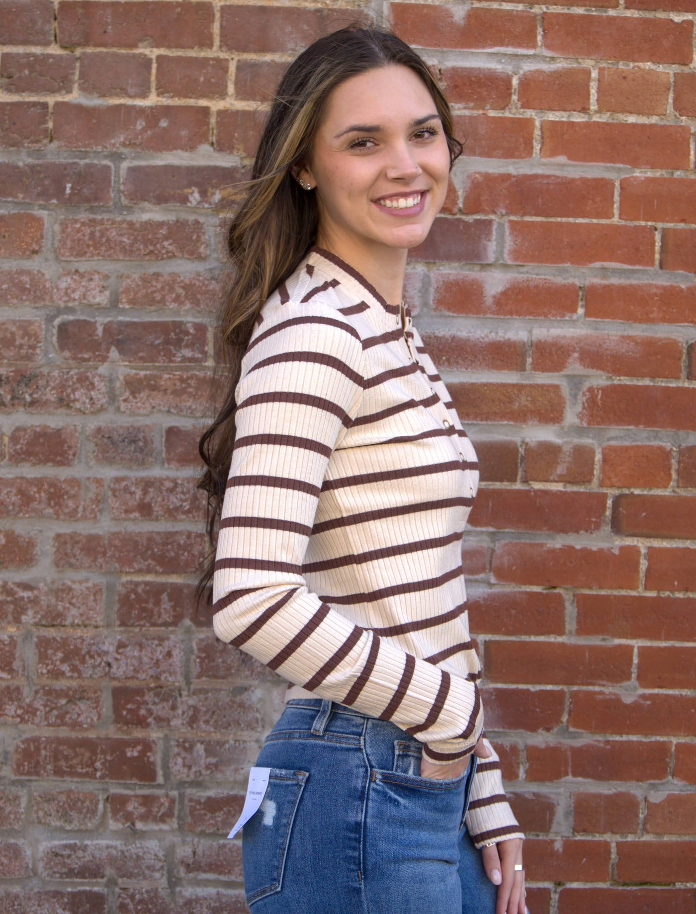 Long Sleeved Stripe Top-Button Front,clothing,Long Sleeve,Striped,Weekend Los Angeles,Women,women's-[option4]-[option5]-[option6]-Bella Bliss Boutique in Texas