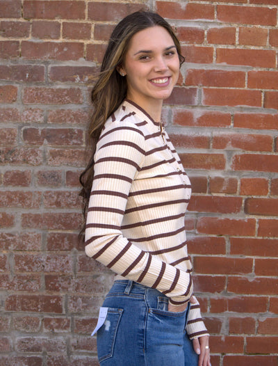 Long Sleeved Stripe Top-Button Front,clothing,Long Sleeve,Striped,Weekend Los Angeles,Women,women's-[option4]-[option5]-[option6]-Bella Bliss Boutique in Texas