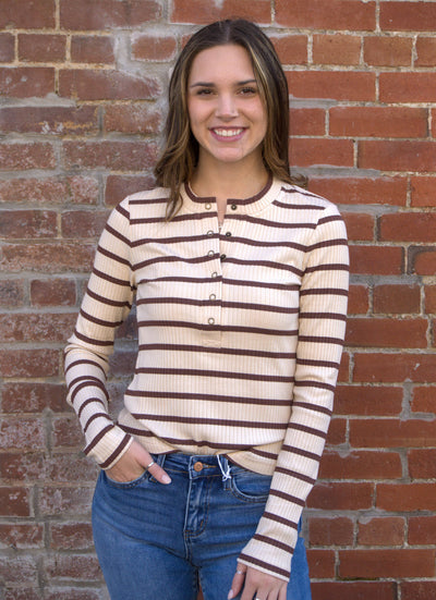 Long Sleeved Stripe Top-Button Front,clothing,Long Sleeve,Striped,Weekend Los Angeles,Women,women's-[option4]-[option5]-[option6]-Bella Bliss Boutique in Texas