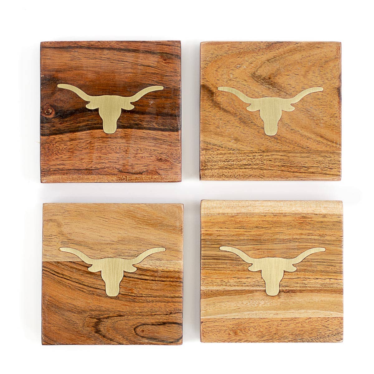 Longhorn Wood Coasters-Bar Ware,coaster,Gifts,Gifts for Her,Gifts for Him,Gold Accents,longhorn,State of Texas,Texas,Wood-[option4]-[option5]-[option6]-Bella Bliss Boutique in Texas