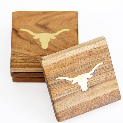 Longhorn Wood Coasters-Bar Ware,coaster,Gifts,Gifts for Her,Gifts for Him,Gold Accents,longhorn,State of Texas,Texas,Wood-[option4]-[option5]-[option6]-Bella Bliss Boutique in Texas