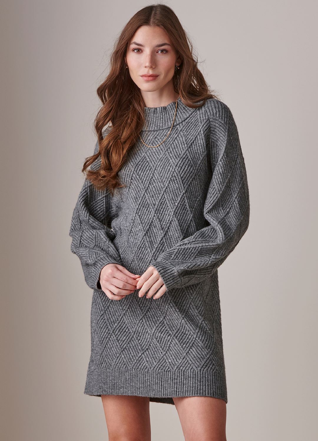 Luna Sweater Dress-Balloon Sleeve,clothing,dress,dresses,Heather Grey,Mock Neck,Sale,Sweater Dress,Women,women's-[option4]-[option5]-[option6]-Bella Bliss Boutique in Texas