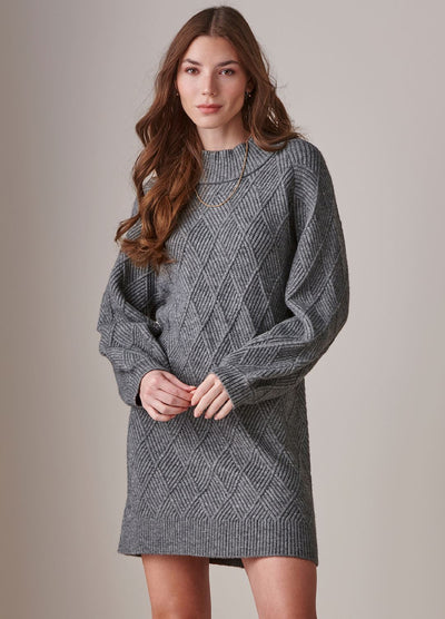 Luna Sweater Dress-Balloon Sleeve, clothing, dress, dresses, Heather Grey, Mock Neck, Sweater Dress, Women, women's-[option4]-[option5]-[option6]-Bella Bliss Boutique in Texas