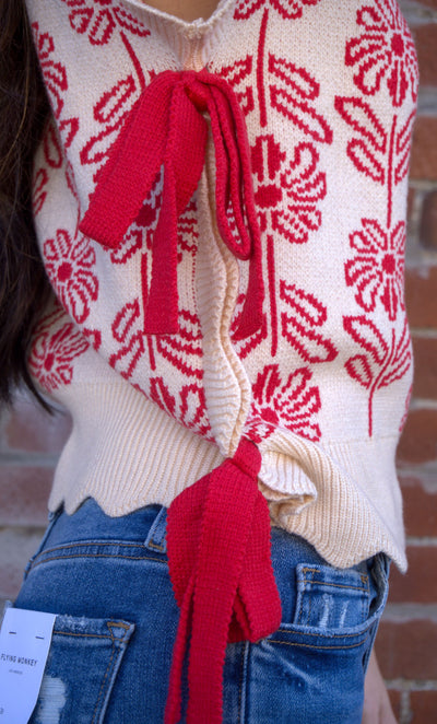 MOCK NECK FLORAL SWEATER VEST-&MERCI,Bow Detail,clothing,Floral,Floral Print,Knit Sweater,Ribbon Detail,Scallop Hem,Scallop Neckline,Scallop Trim,Scalloped,Short Sleeve Sweater,Sleeveless Sweater,Sweater,Sweaters,Women,women's-[option4]-[option5]-[option6]-Bella Bliss Boutique in Texas