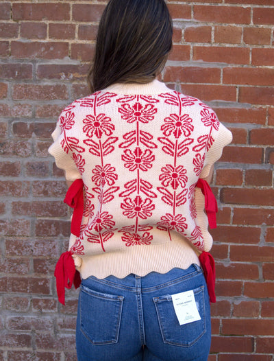 MOCK NECK FLORAL SWEATER VEST-&MERCI,Bow Detail,clothing,Floral,Floral Print,Knit Sweater,Ribbon Detail,Scallop Hem,Scallop Neckline,Scallop Trim,Scalloped,Short Sleeve Sweater,Sleeveless Sweater,Sweater,Sweaters,Women,women's-[option4]-[option5]-[option6]-Bella Bliss Boutique in Texas