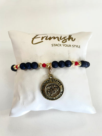 Marine Charm Bracelet-Bracelets,Erimish,Jewelry,Marine Corp,One Size,Stackable,Stretch Bracelet,Women-[option4]-[option5]-[option6]-Bella Bliss Boutique in Texas