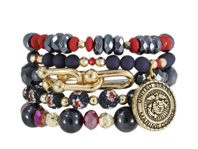 Marine Corp Bracelet Set-Black, Bracelet, Bracelets, gold, Jewelry, Marine Corp, Red, Stack Bracelet, Stretch Bracelet-[option4]-[option5]-[option6]-Bella Bliss Boutique in Texas