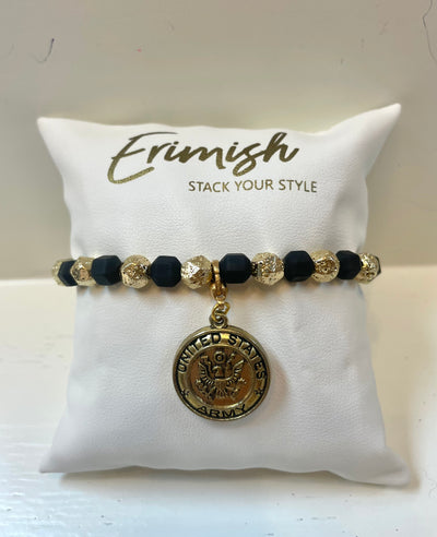 Matte Black Army Charm Bracelet-Army,Black,Bracelets,Charm Bracelet,Erimish,gold,One Size,Stackable,Stretch Bracelet,Women-[option4]-[option5]-[option6]-Bella Bliss Boutique in Texas