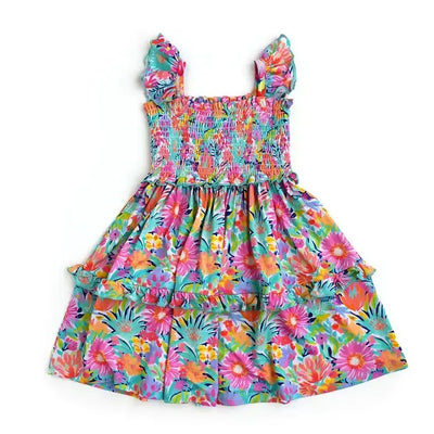 Megan Floral Smocked Dress-Bamboo,Children & Tweens,children's,clothing,dress,dresses,Floral Print,Infant to 6,Ruffle Detail,Ruffle Sleeve,smocked,smocked Detail,Tiered,Toddler Dress,Toddler Dresses,Tweens 7-14-18/24M-[option4]-[option5]-[option6]-Bella Bliss Boutique in Texas