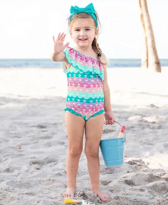 Mermaid Ruffle One Piece Swimsuit-Children & Tweens,children's,clothing,Infant to 6,Mermaid,one piece,One Shoulder,Ruffle Detail,Sale,Swimsuit,Swimwear-3/6M-[option4]-[option5]-[option6]-Bella Bliss Boutique in Texas
