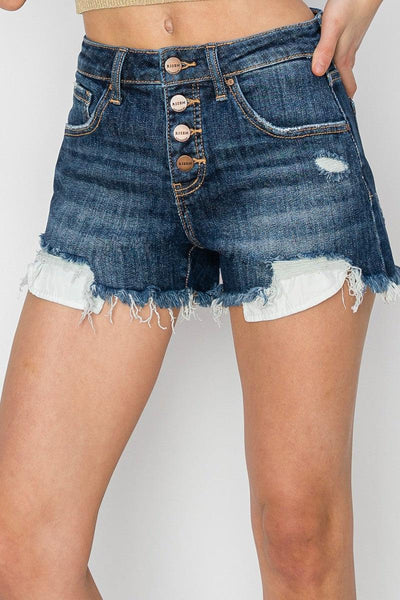 Mid Rise Button Down Shorts-Bottoms, Button Fly, Button Front, clothing, Dark Wash, Denim Shorts, Jean Shorts, Mid-Rise, shorts, Women, women's-S-[option4]-[option5]-[option6]-Bella Bliss Boutique in Texas