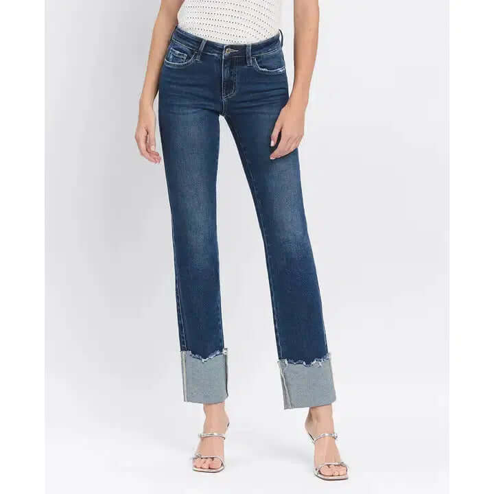 Mid Rise Cuffed Slim Straight Jeans-Bottoms,clothing,Cuffed,Cuffed Hem,Cuffed Jeans,denim,Jeans,Mid Rise,Overheard,Slim Straight,Women,women's-[option4]-[option5]-[option6]-Bella Bliss Boutique in Texas