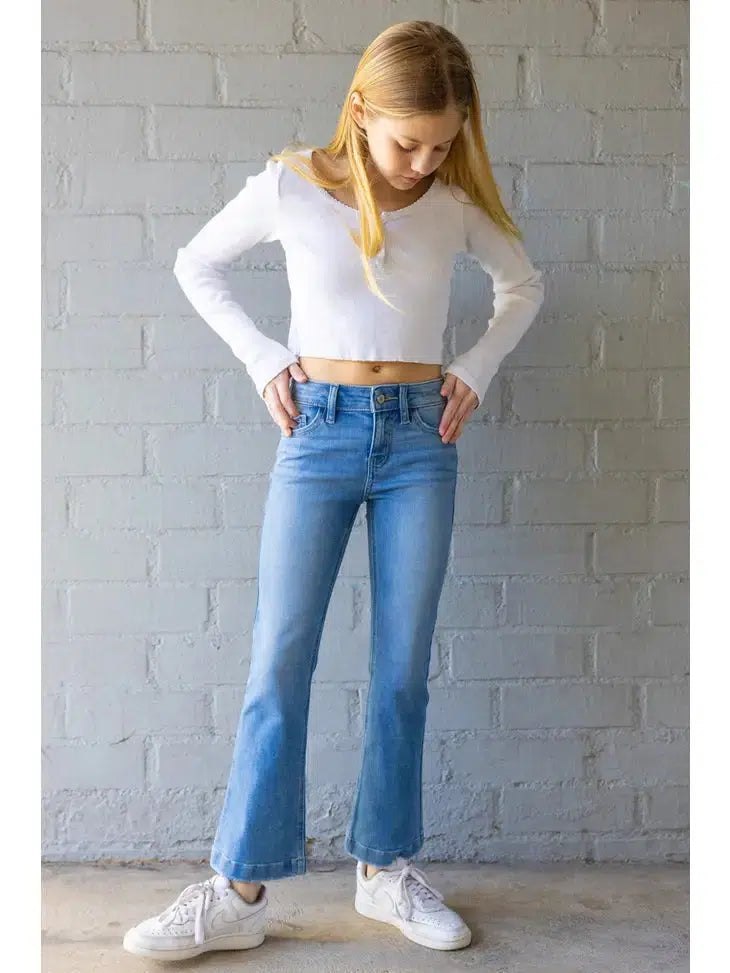 Mid Rise Flare Jeans-Bottoms, Children & Tweens, Childrens/Tween, clothing, denim, Flare, Flared, Jeans, Light Wash, Mid Rise, Tweens 7-14-8-[option4]-[option5]-[option6]-Bella Bliss Boutique in Texas