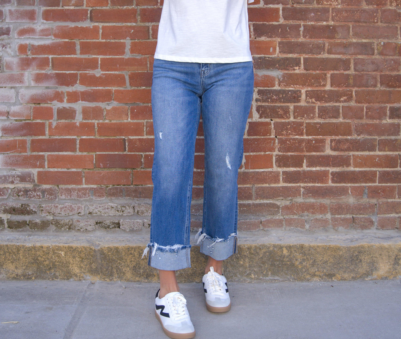 Mid-Rise Slim Wide Cuffed Jeans-Bottoms,clothing,Cuffed,Cuffed Hem,Cuffed Jeans,denim,Four Season,Jeans,Raw Cuff,Raw Cuffed Hem,Raw Hem,Slim Jeans,Slim Wide Jeans,Women,women's-[option4]-[option5]-[option6]-Bella Bliss Boutique in Texas