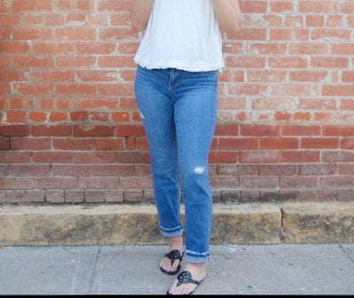 Mid-Rise Straight Jeans-Bottoms,clothing,denim,Dumbfounding,Jeans,Mid-Rise,Slightly Distressed,Straight Jeans,Straight Leg,Women,women's-[option4]-[option5]-[option6]-Bella Bliss Boutique in Texas