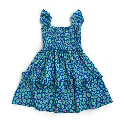 Miley Leopard Smocked Dress-Bamboo,Blue,Children & Tweens,children's,clothing,Infant to 6,Leopard Print,Ruffle Detail,smocked,Tiered,Tiered Dress,Tweens 7-14-6/7-[option4]-[option5]-[option6]-Bella Bliss Boutique in Texas