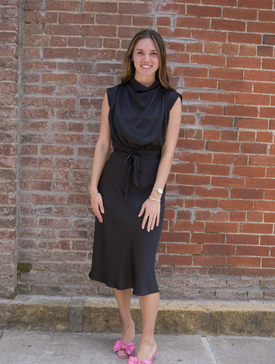 Mock Neck Midi Dress-Black,Blue,clothing,dress,dresses,Midi Dress,Mock Neck,Sleeveless,Tie Waist,Tie Waist Detail,Women,women's-Black-S-[option4]-[option5]-[option6]-Bella Bliss Boutique in Texas