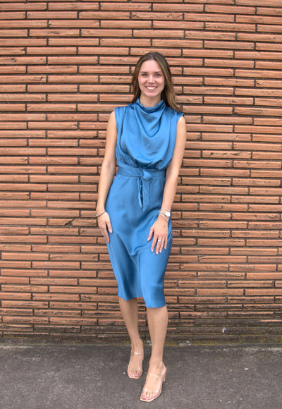 Mock Neck Midi Dress-Black,Blue,clothing,dress,dresses,Midi Dress,Mock Neck,Sleeveless,Tie Waist,Tie Waist Detail,Women,women's-Blue-S-[option4]-[option5]-[option6]-Bella Bliss Boutique in Texas
