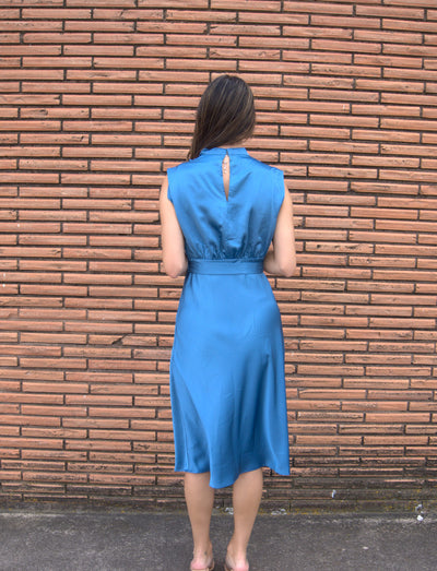 Mock Neck Midi Dress-Black,Blue,clothing,dress,dresses,Midi Dress,Mock Neck,Sleeveless,Tie Waist,Tie Waist Detail,Women,women's-[option4]-[option5]-[option6]-Bella Bliss Boutique in Texas