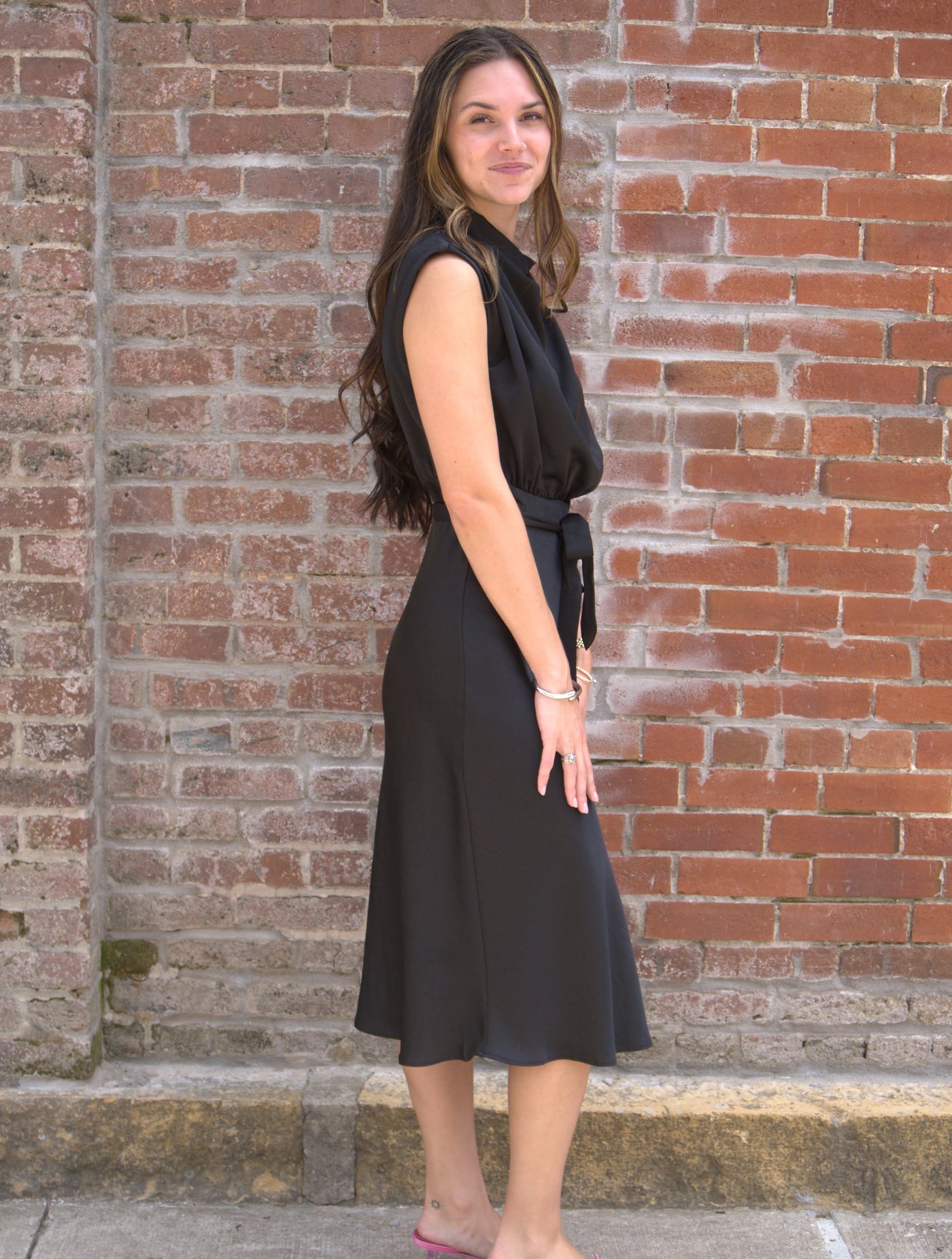 Mock Neck Midi Dress-Black,Blue,clothing,dress,dresses,Midi Dress,Mock Neck,Sleeveless,Tie Waist,Tie Waist Detail,Women,women's-[option4]-[option5]-[option6]-Bella Bliss Boutique in Texas