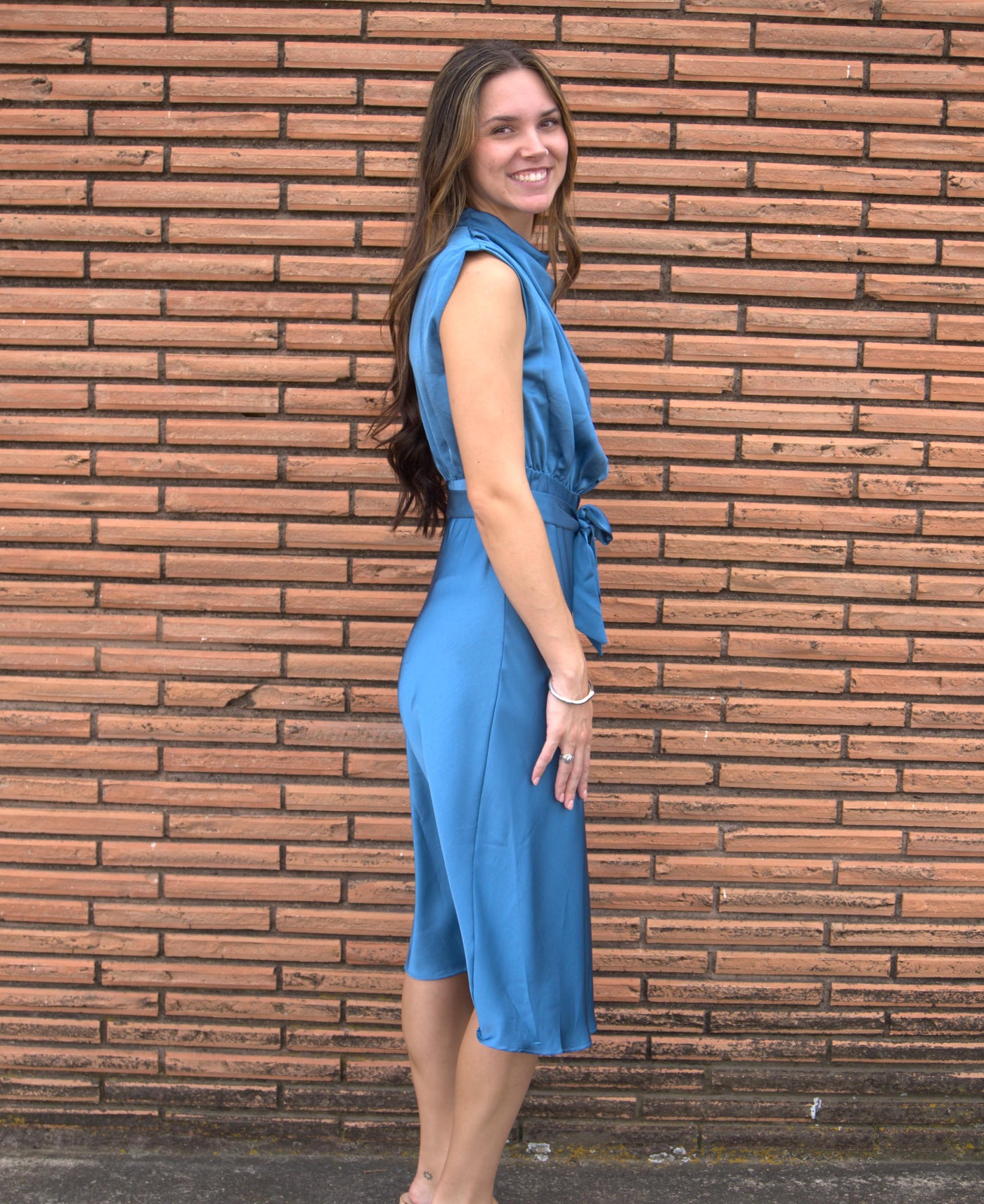 Mock Neck Midi Dress-Black,Blue,clothing,dress,dresses,Midi Dress,Mock Neck,Sleeveless,Tie Waist,Tie Waist Detail,Women,women's-[option4]-[option5]-[option6]-Bella Bliss Boutique in Texas