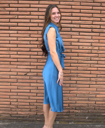 Mock Neck Midi Dress-Black,Blue,clothing,dress,dresses,Midi Dress,Mock Neck,Sleeveless,Tie Waist,Tie Waist Detail,Women,women's-[option4]-[option5]-[option6]-Bella Bliss Boutique in Texas
