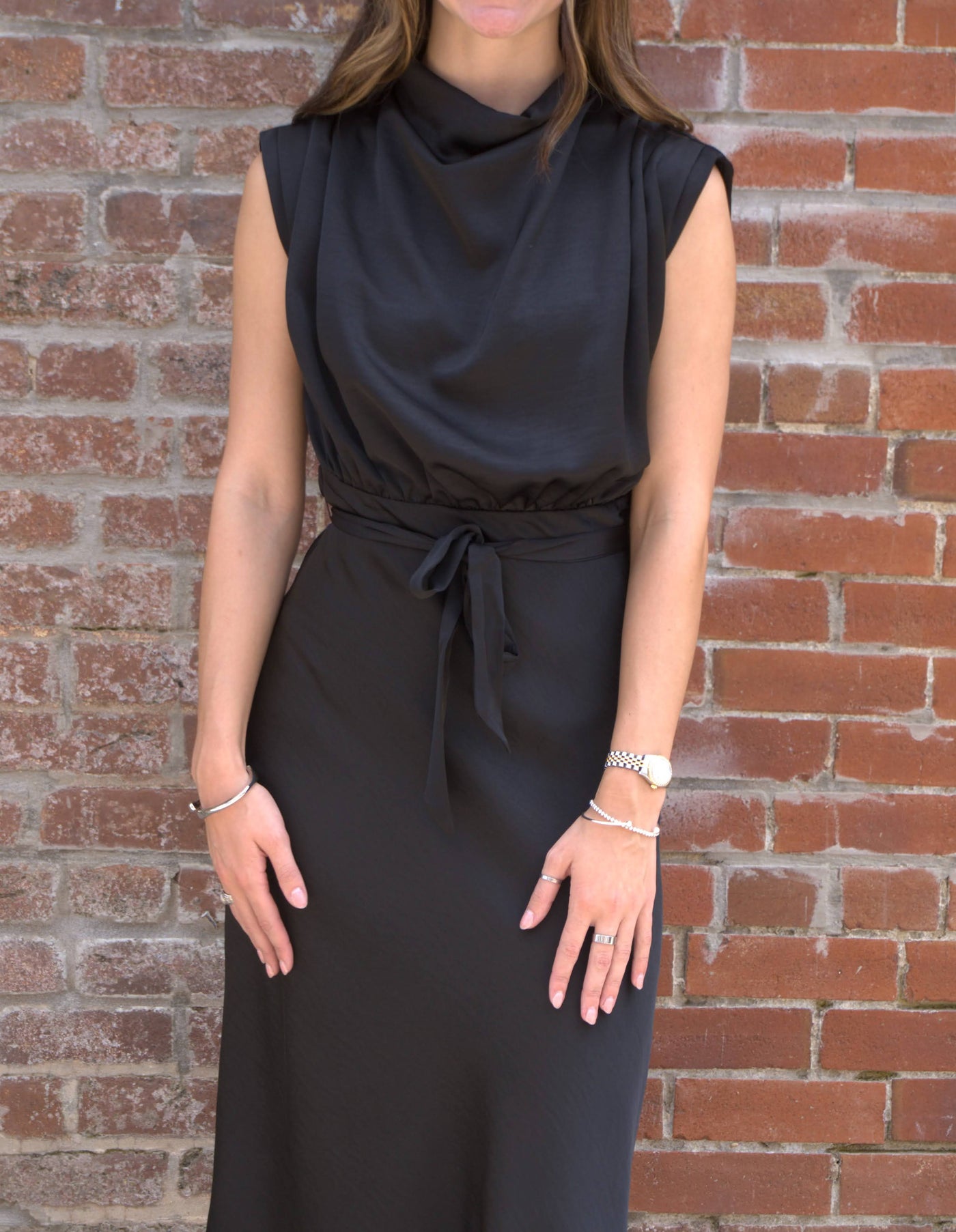 Mock Neck Midi Dress-Black,Blue,clothing,dress,dresses,Midi Dress,Mock Neck,Sleeveless,Tie Waist,Tie Waist Detail,Women,women's-[option4]-[option5]-[option6]-Bella Bliss Boutique in Texas