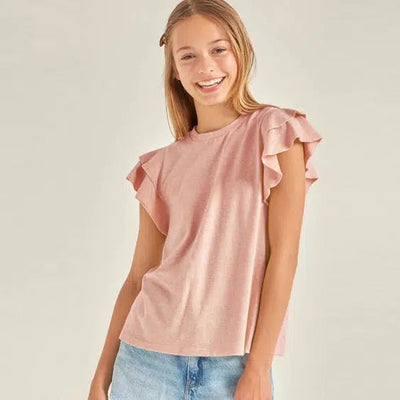 Modal Knit Flutter Sleeve Top-Children & Tweens, clothing, Flutter Sleeve, Modal Knit, Rose, Top, Tops, Tween 7-14, Tweens 7-14-S-[option4]-[option5]-[option6]-Bella Bliss Boutique in Texas