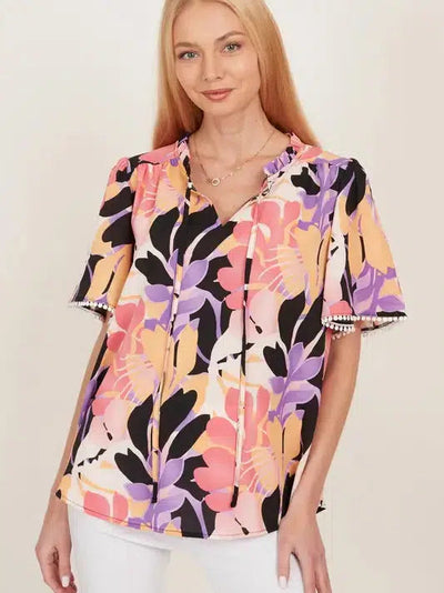 Multi-Floral Front Tie Top-clothing, Curvy, Floral, Floral Print, Sale, spring, Tops-[option4]-[option5]-[option6]-Bella Bliss Boutique in Texas