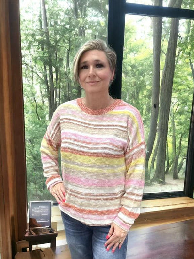 Multicolor Drop Shoulder Sweater-Clothing, Drop Shoulder, long sleeve top, spring, Striped, Stripes, Sweater, Sweater Weather, Sweaters, top, Tops, women, Women's, women's tops-S-[option4]-[option5]-[option6]-Bella Bliss Boutique in Texas