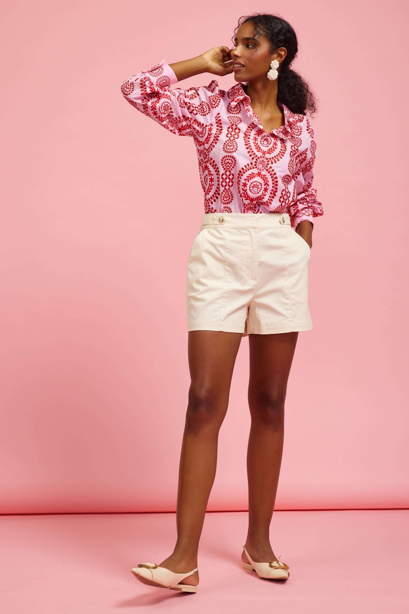 Nautical Stretch Chino Shorts-Bottoms,Chino,Chino Shorts,clothing,Nautical,Off White,shorts,Stretch,Women,women's-XS-[option4]-[option5]-[option6]-Bella Bliss Boutique in Texas