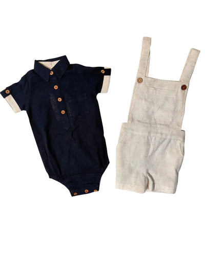 Navy & Ivory Overall Set-Bottoms, boys, Children & Tweens, clothing, Infant to 6, Tops-[option4]-[option5]-[option6]-Bella Bliss Boutique in Texas