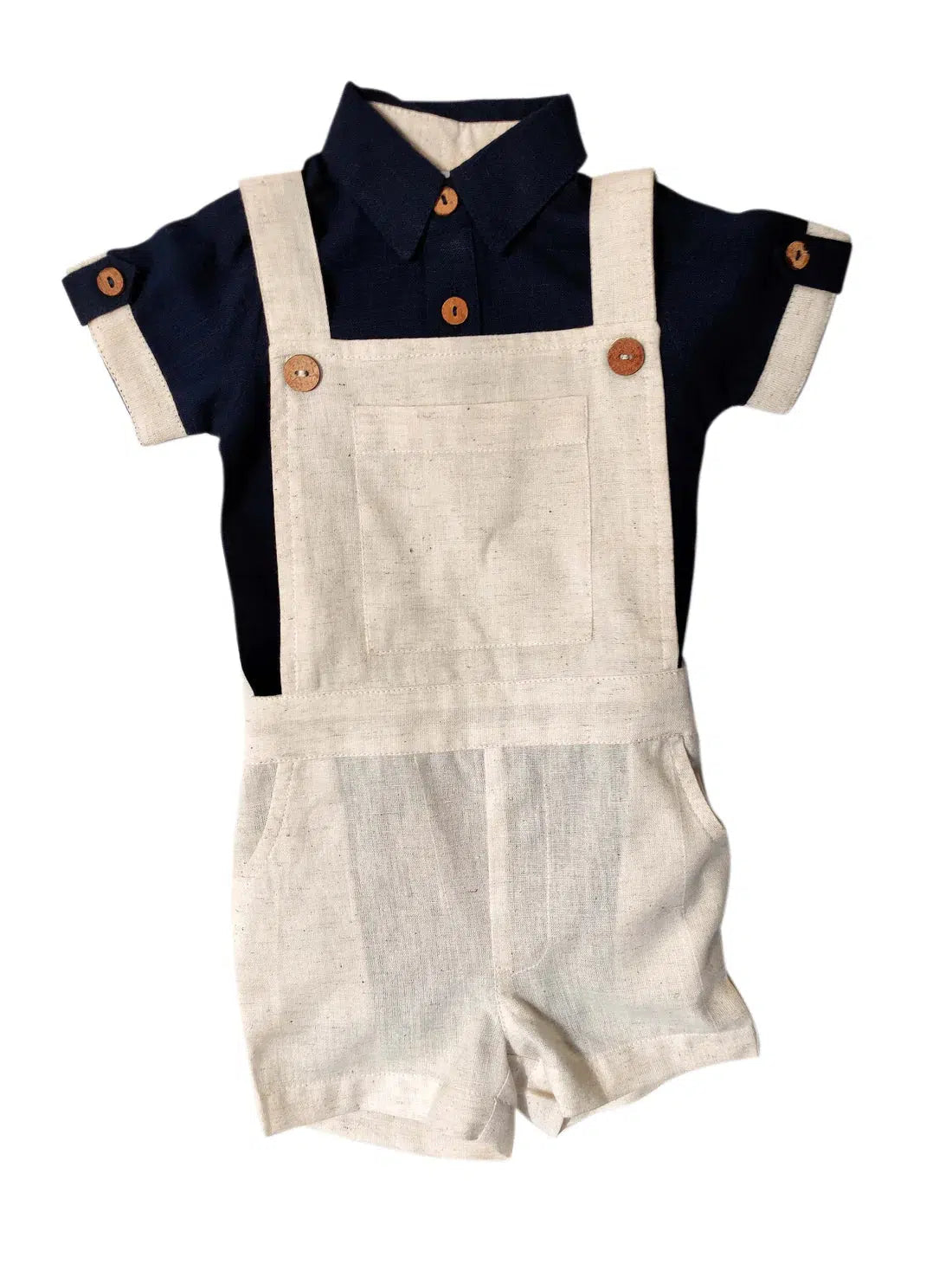 Navy & Ivory Overall Set-Bottoms,boys,Children & Tweens,clothing,Infant to 6,Sale,Tops-[option4]-[option5]-[option6]-Bella Bliss Boutique in Texas