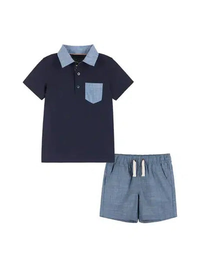 Navy Polo & Shorts Set-Bottoms, boys, Chambray, Children & Tweens, children's, Children/Tween, Childrens/Tween, clothing, Infant to 6, infant-6, navy, Polo, Short Sleeve, shorts, shorts set, Top, Tops-2T-[option4]-[option5]-[option6]-Bella Bliss Boutique in Texas