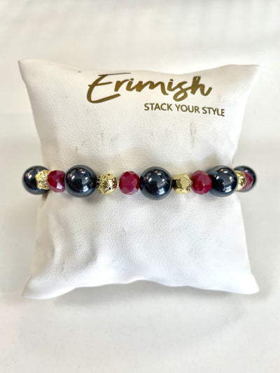 Navy & Red Patterned Strand-Beaded Bracelet,Bracelets,Erimish,gold,Jewelry,navy,Red,Stackable,Stretch Bracelet,Women-[option4]-[option5]-[option6]-Bella Bliss Boutique in Texas