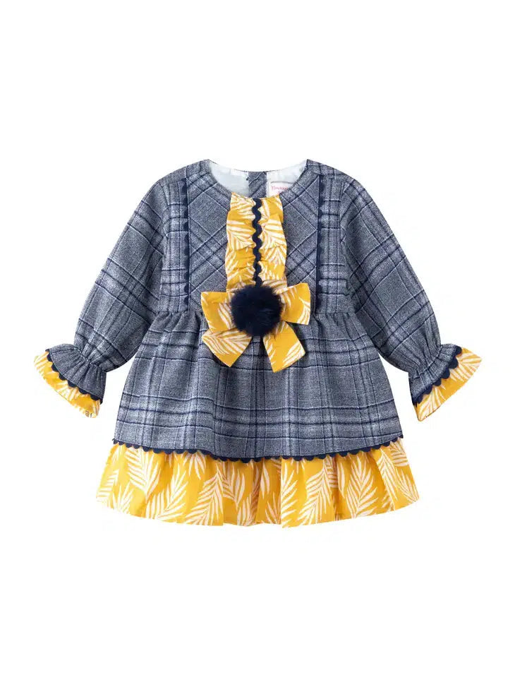 Navy Squared Dress-Bow Detail, Children & Tweens, clothing, dress, dresses, Infant to 6, navy, Yellow, Yellow Bow Detail-6/9M-[option4]-[option5]-[option6]-Bella Bliss Boutique in Texas