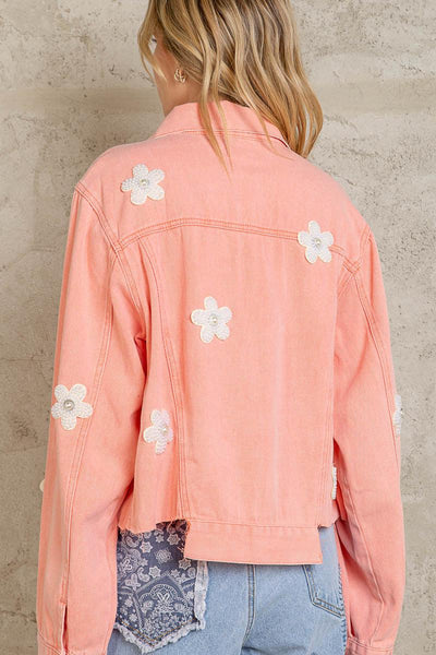 Neon Papaya Jacket-Clothing, Embroidered Detail, Jackets, Neon Papaya, Outerwear, Raw Edge, Women's-[option4]-[option5]-[option6]-Bella Bliss Boutique in Texas