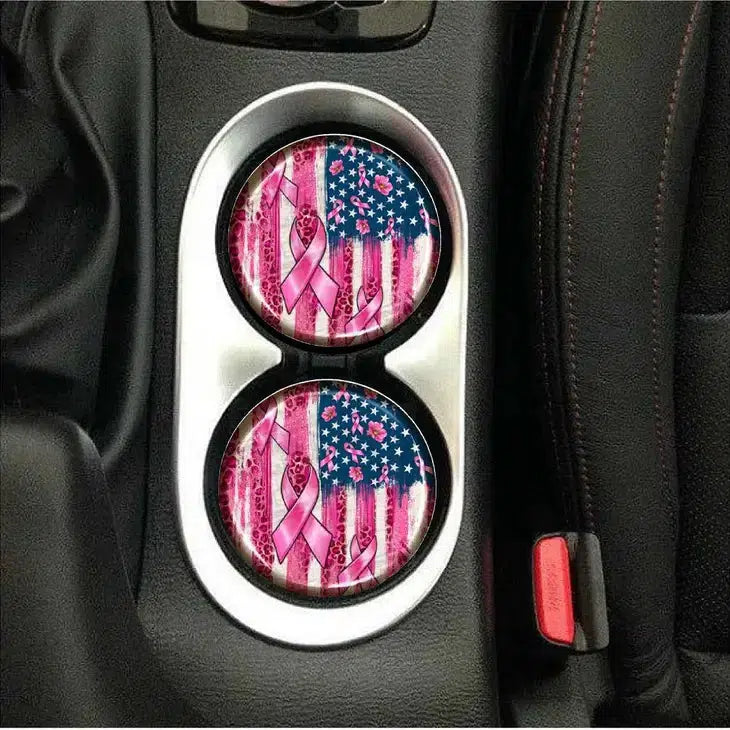 Neoprene Car Coasters-American Flag, Breast Cancer Awareness, Car Coasters, Miscellaneous, Neoprene-Breast Cancer Awareness-[option4]-[option5]-[option6]-Bella Bliss Boutique in Texas