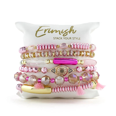 Nicolle Bracelet Set-Bracelet, Bracelets, gold, Jewelry, Nicolle, Pink, Stack Bracelet, Stretch Bracelet-[option4]-[option5]-[option6]-Bella Bliss Boutique in Texas