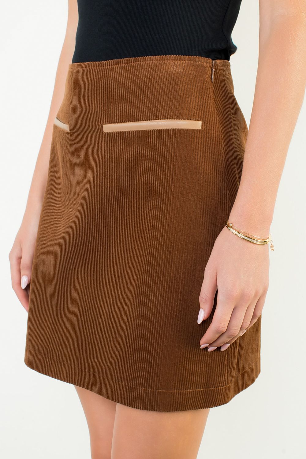 Oaklyn Corduroy Mini Skirt-Brown,clothing,Corduroy,cotton,Faux Leather,Faux Pockets,Mini Skirt,Skirt,Skirts,THML,Women,women's-XS-[option4]-[option5]-[option6]-Bella Bliss Boutique in Texas