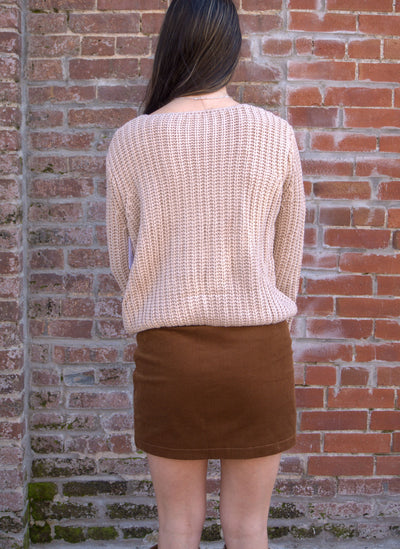 Oaklyn Corduroy Mini Skirt-Bottoms,Brown,clothing,Corduroy,cotton,Faux Leather,Faux Pockets,Mini Skirt,Skirt,Skirts,THML,Women,women's-[option4]-[option5]-[option6]-Bella Bliss Boutique in Texas