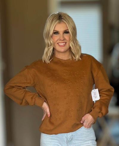 Oh Snap! 3D Embossed Sweatshirt-3D,3D Graphic Print,clothing,Curvy,Embossed,Gingerbread,Gingerbread Man,Oh Snap!,Sale,Sweatshirt,Top,Tops,Women,women's-[option4]-[option5]-[option6]-Bella Bliss Boutique in Texas